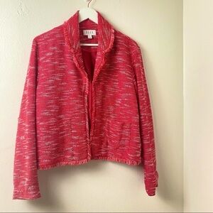 ELLE Red and White Fringed Tweed Jacket Blazer Sz L.